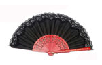 Plain Black Fan with Red Fretwork Ribs Decorated with Gold details and Black Lace 9.300€ #503282379