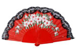 Wooden Red Fan with Painted Flowers and Lace 9.090€ #503282367