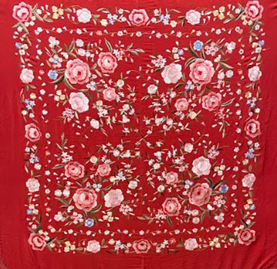 Handmade Manila Embroidered Shawl. Natural Silk. Ref.1011085RJCO