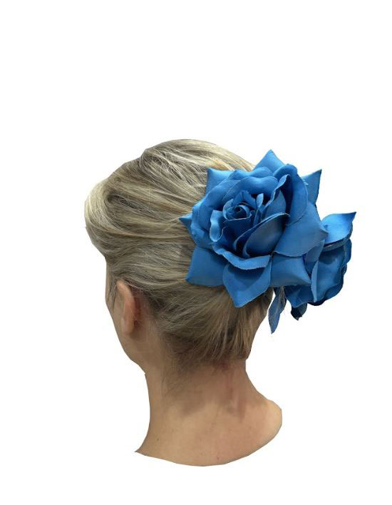Pinza para el Pelo con Flor de Rosa. Azul