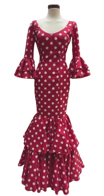 Talla 40. Vestido de Flamenca. Mod. Lola Rojo Lunar Blanco