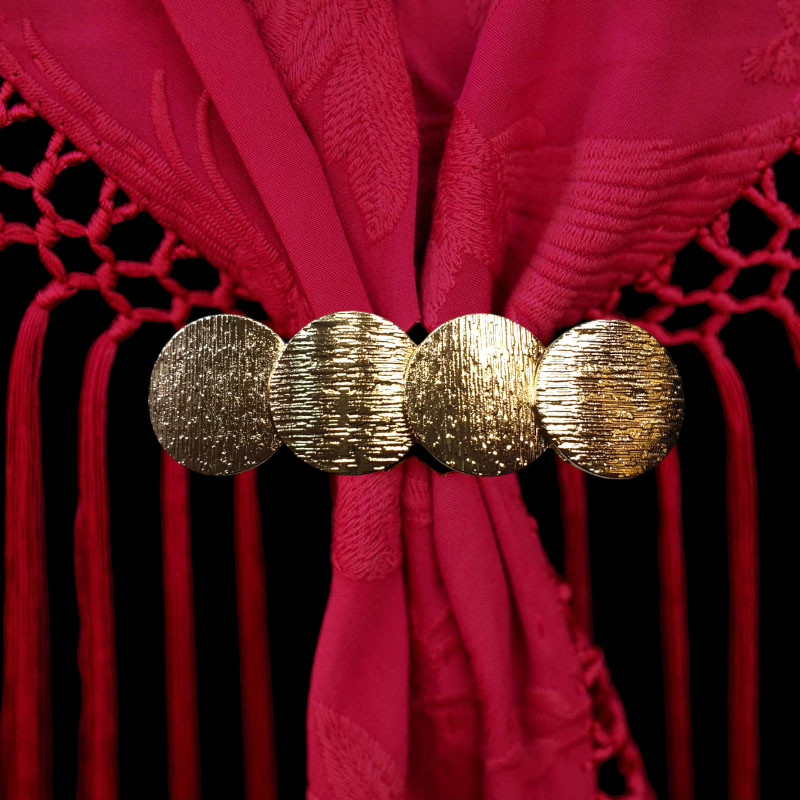 フラメンコショール用スモールサークル付ゴールドブローチ