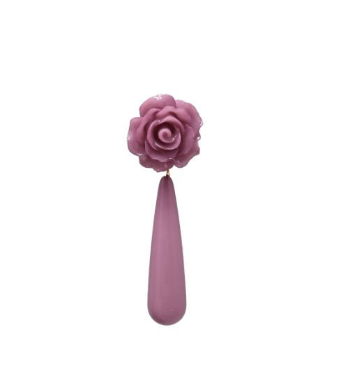 Boucles D'oreilles Goutte à Goutte avec Fleur en Plastique Inspiration Flamenco. Lilas