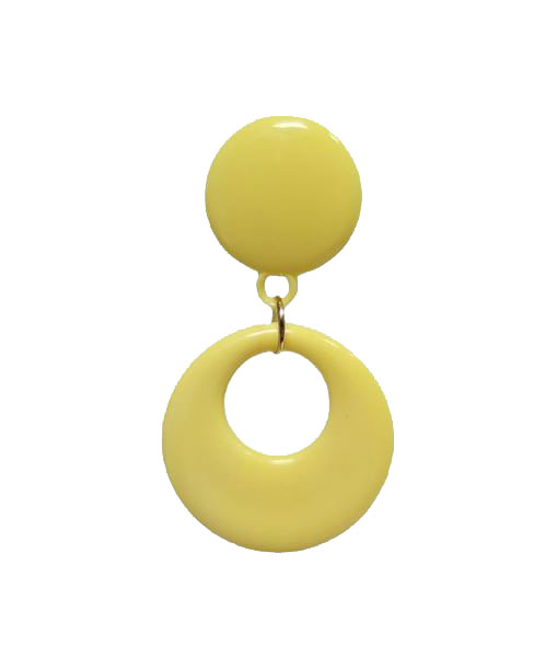 Boucles d'oreilles flamenco pour fille avec anneau et clip en plastique. Jaune