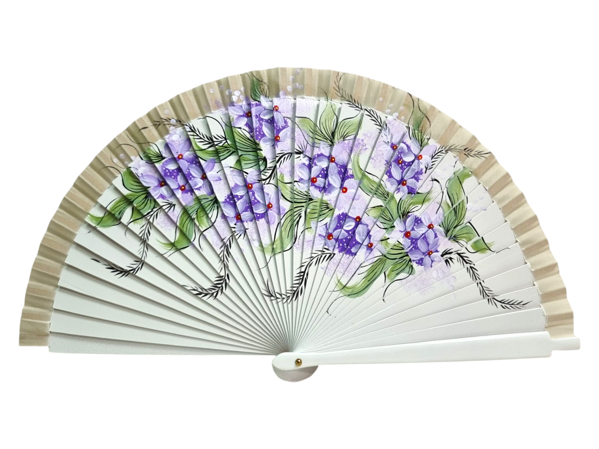 Maple Wood Fan 19 cm – Hand-Painted with Lilac Flowers
