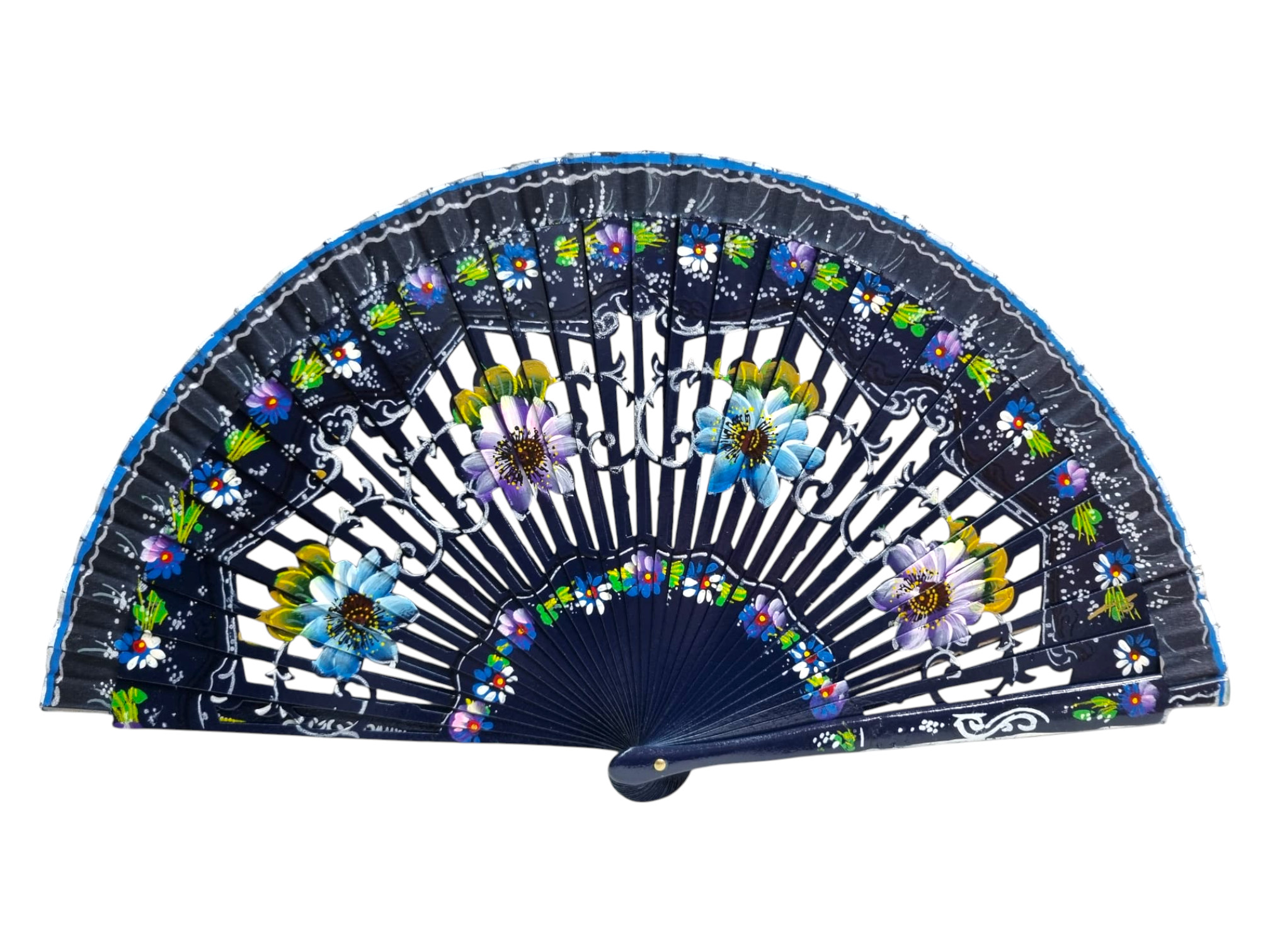 Maple Wood Fan 23 cm – Cut and Hand-Painted in Blue Tones