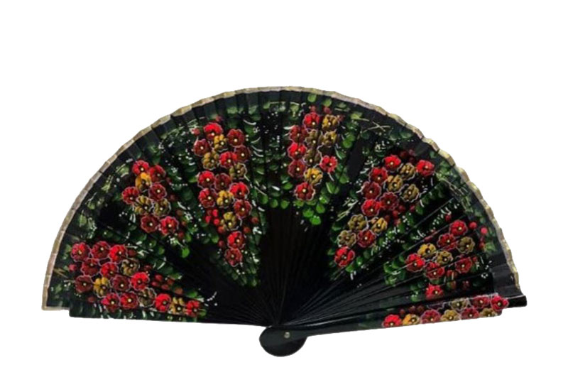 Hand-Painted Blue Sycamore Wood Fan with Openwork Design. For Handbags.