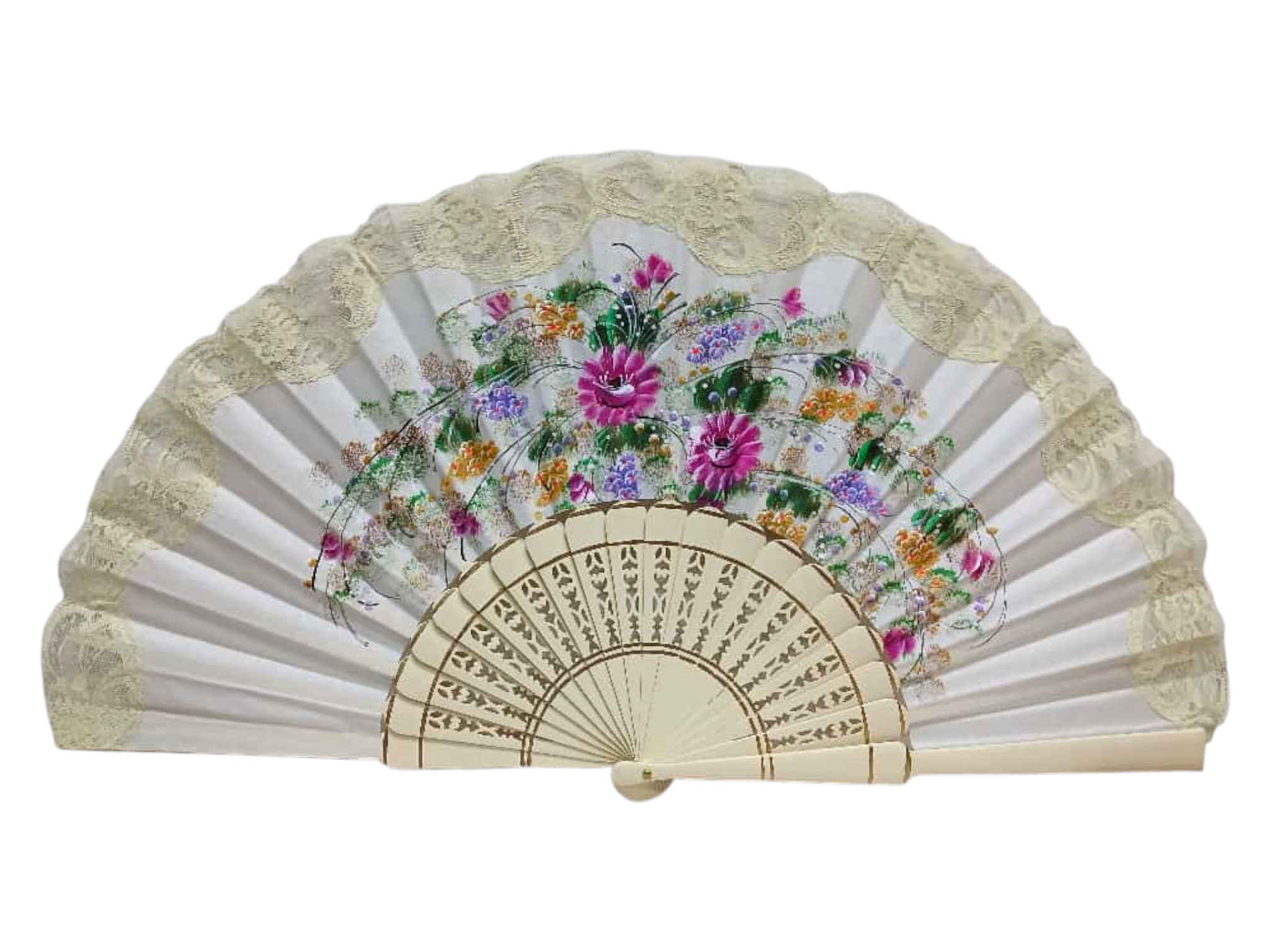 Eventail peint à la main avec dentelle Ivoire. réf. 150