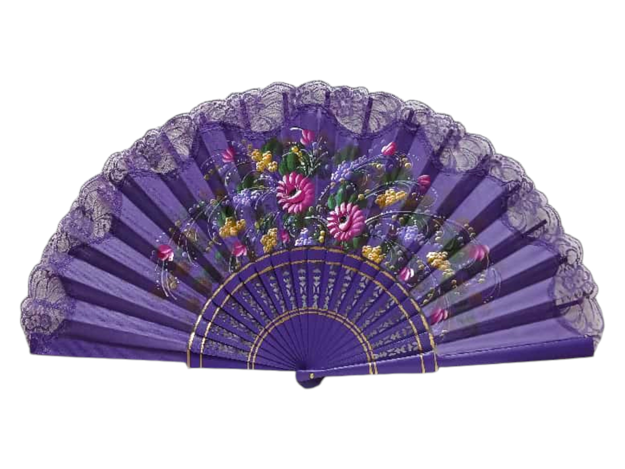 Eventail peint à la main avec dentelle violette. ref. 150ENCJ