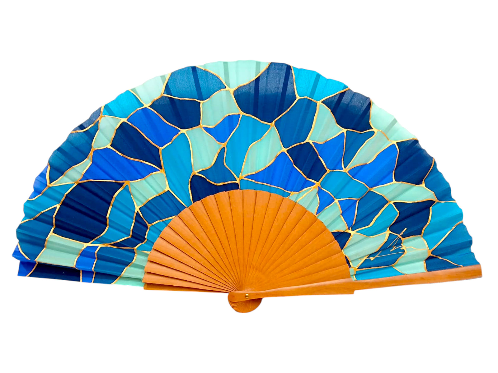 磨かれた梨の木の棒を使った絵画シルクファン。MA10