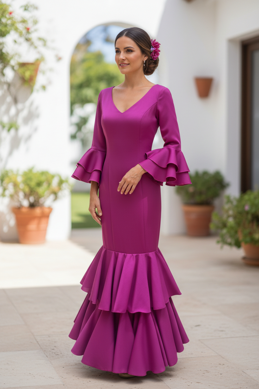 Talla 40. Vestido de Flamenca. Mod. Lola buganvilla liso