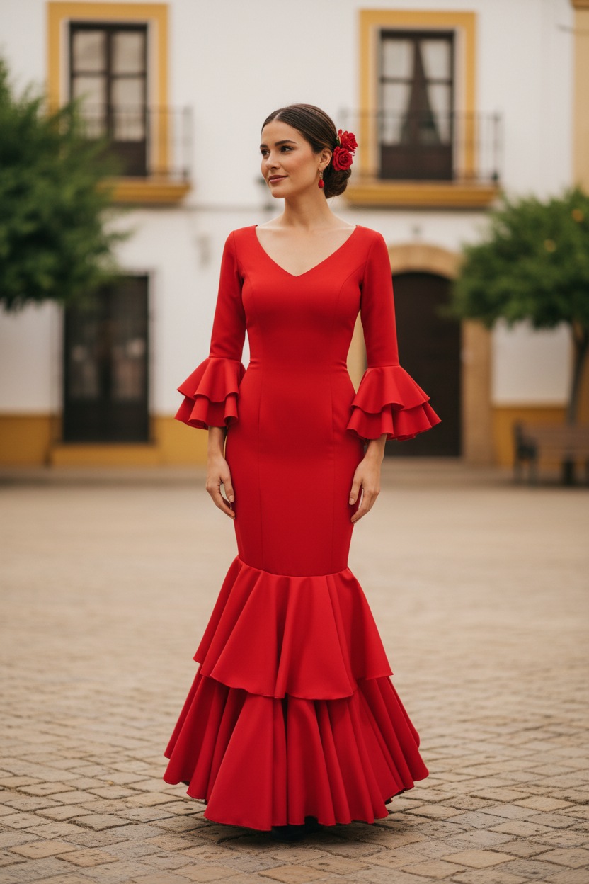Talla 40. Vestido de Flamenca. Mod. Lola rojo liso