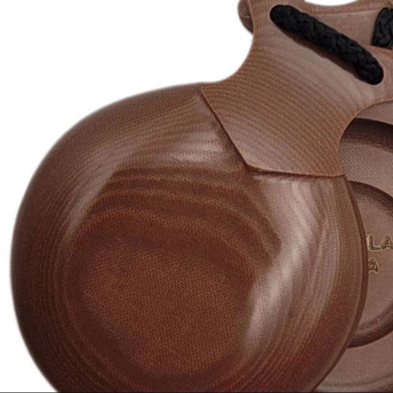 キャラメル色の布製ホタ用カスタネット（ダブルケース付き）。カスティーニャス・デル・スル