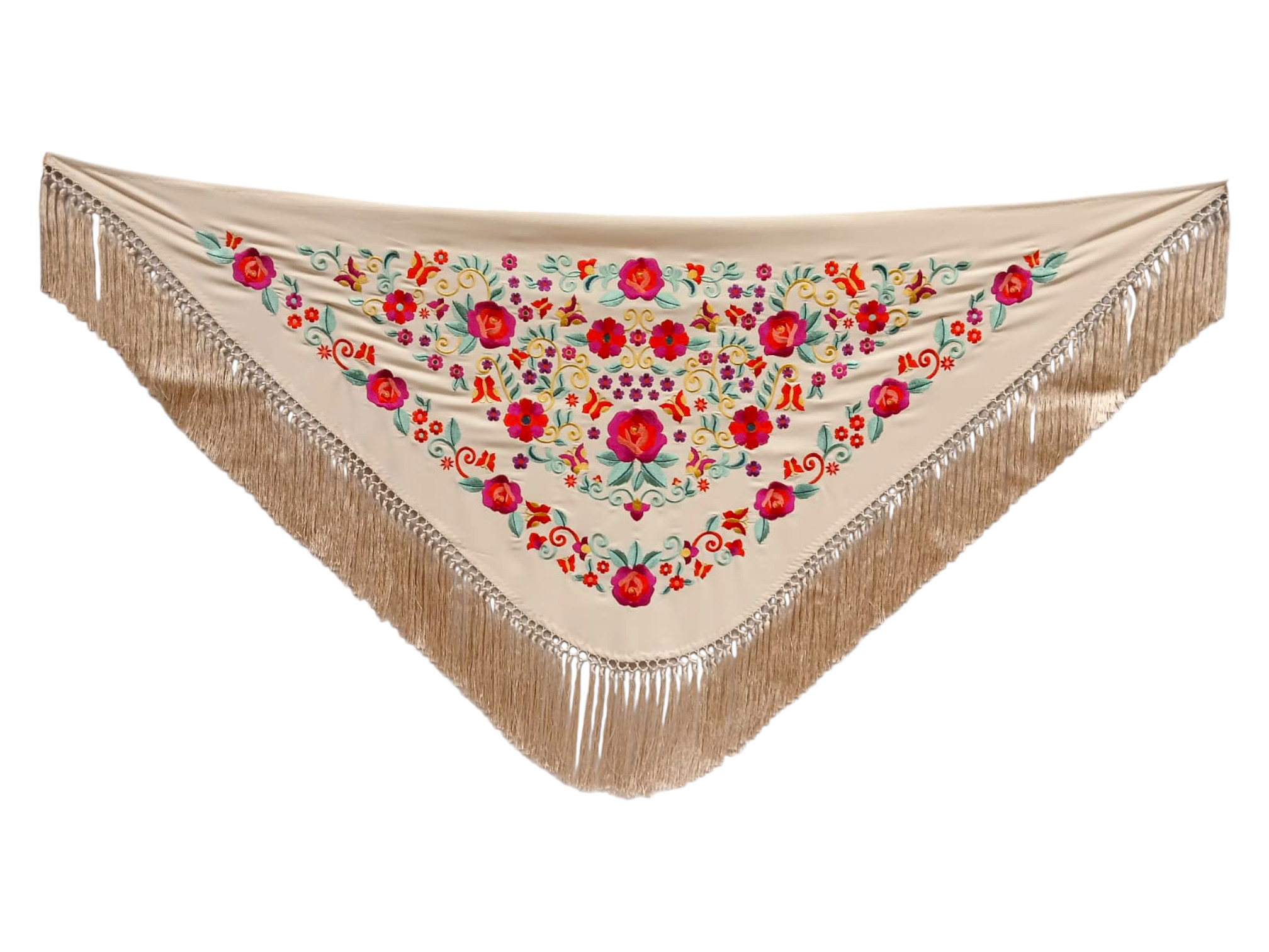 Mantoncillo de flamenca bordado con flecado a mano en seda