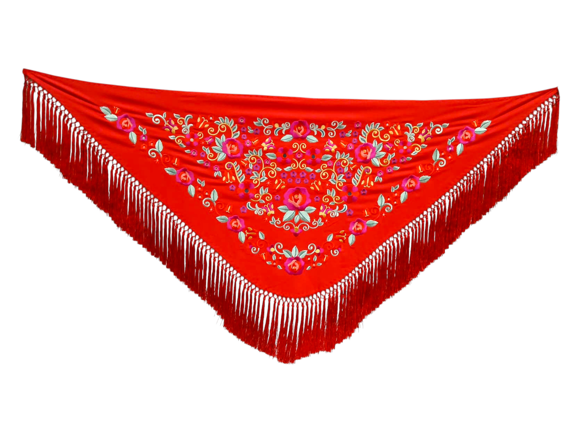 Mantoncillo de flamenca bordado con flecado a mano en seda