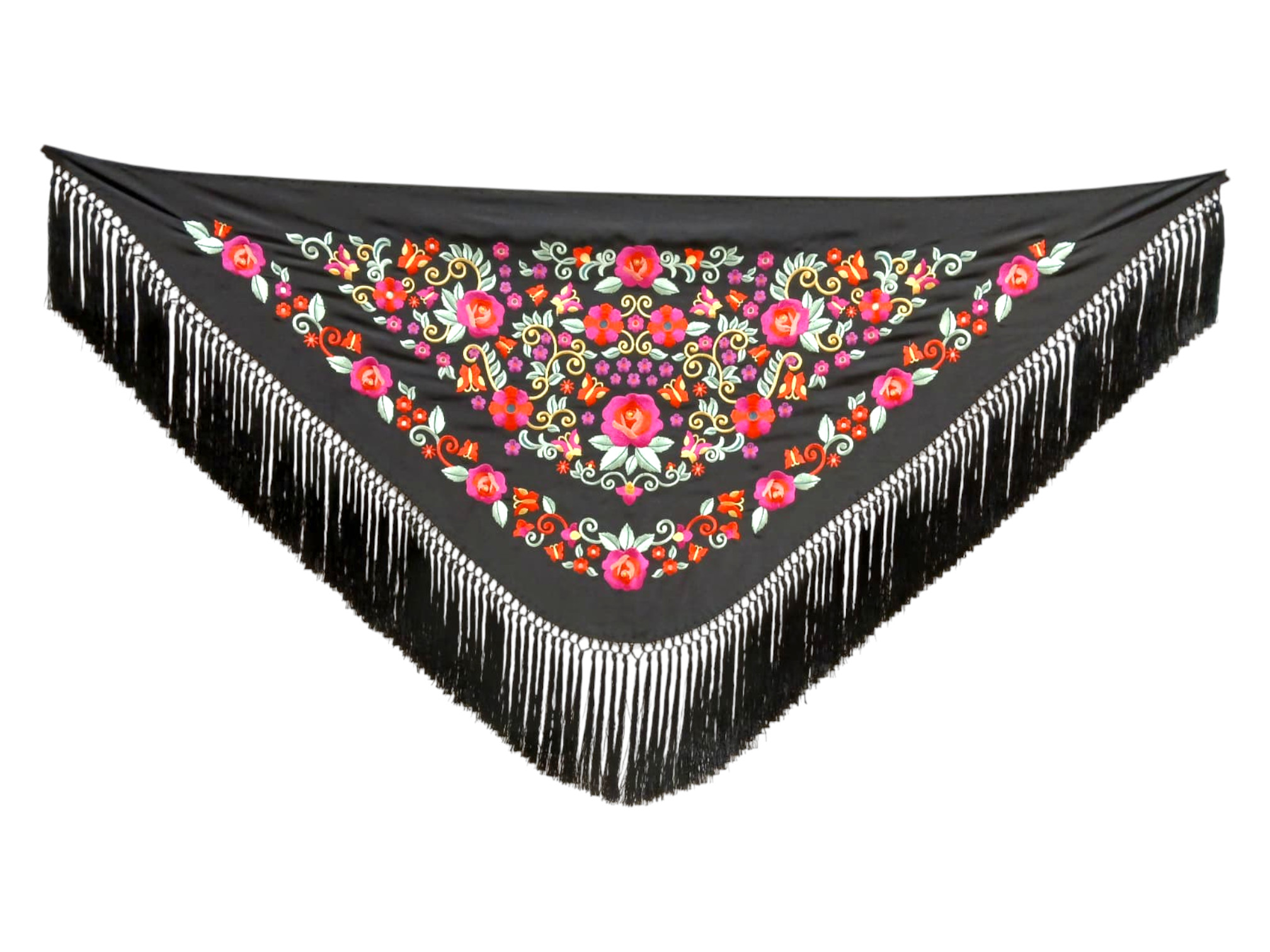 Mantoncillo de flamenca bordado con flecado a mano en seda