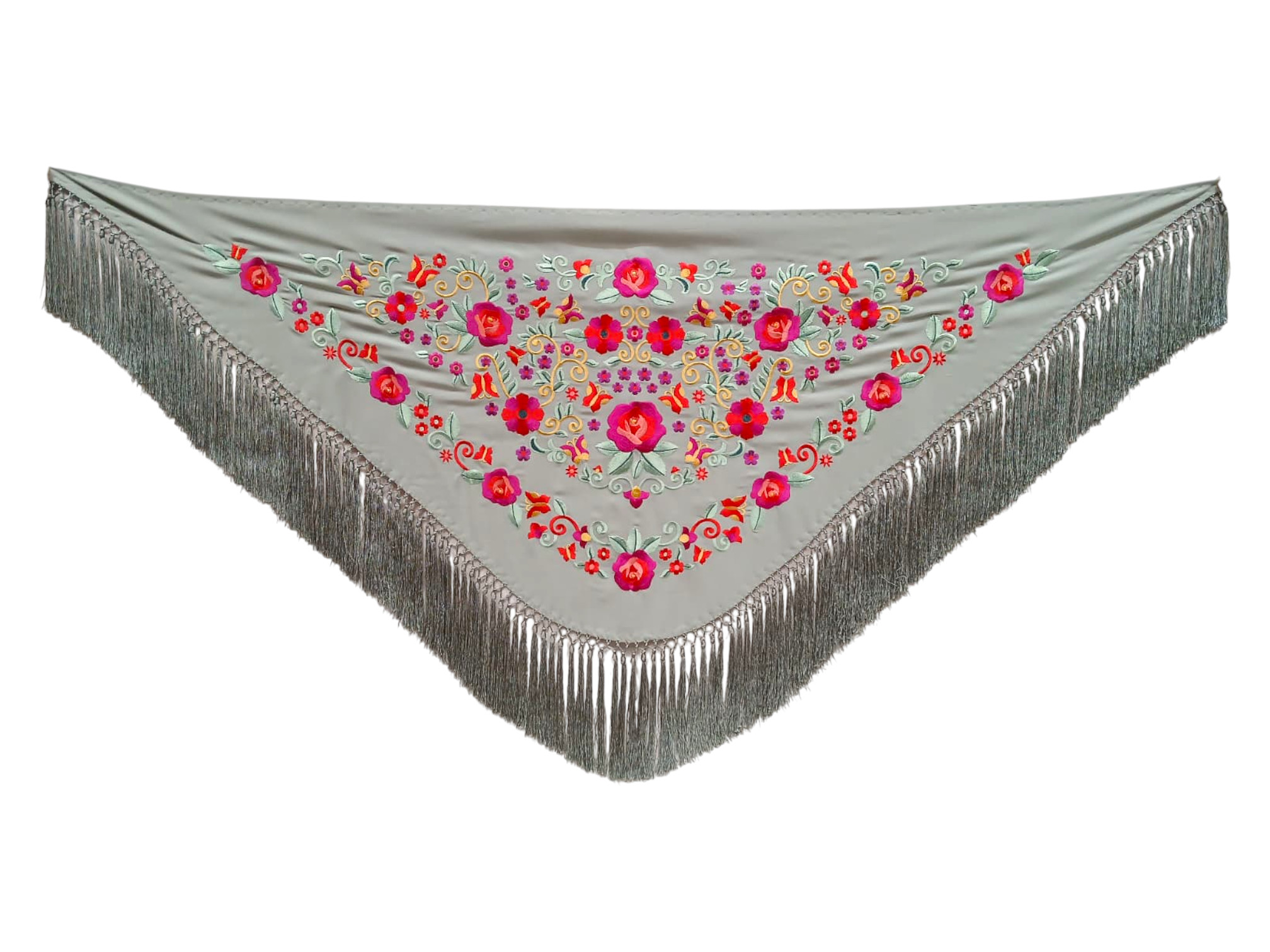 Mantoncillo de flamenca bordado con flecado a mano en seda