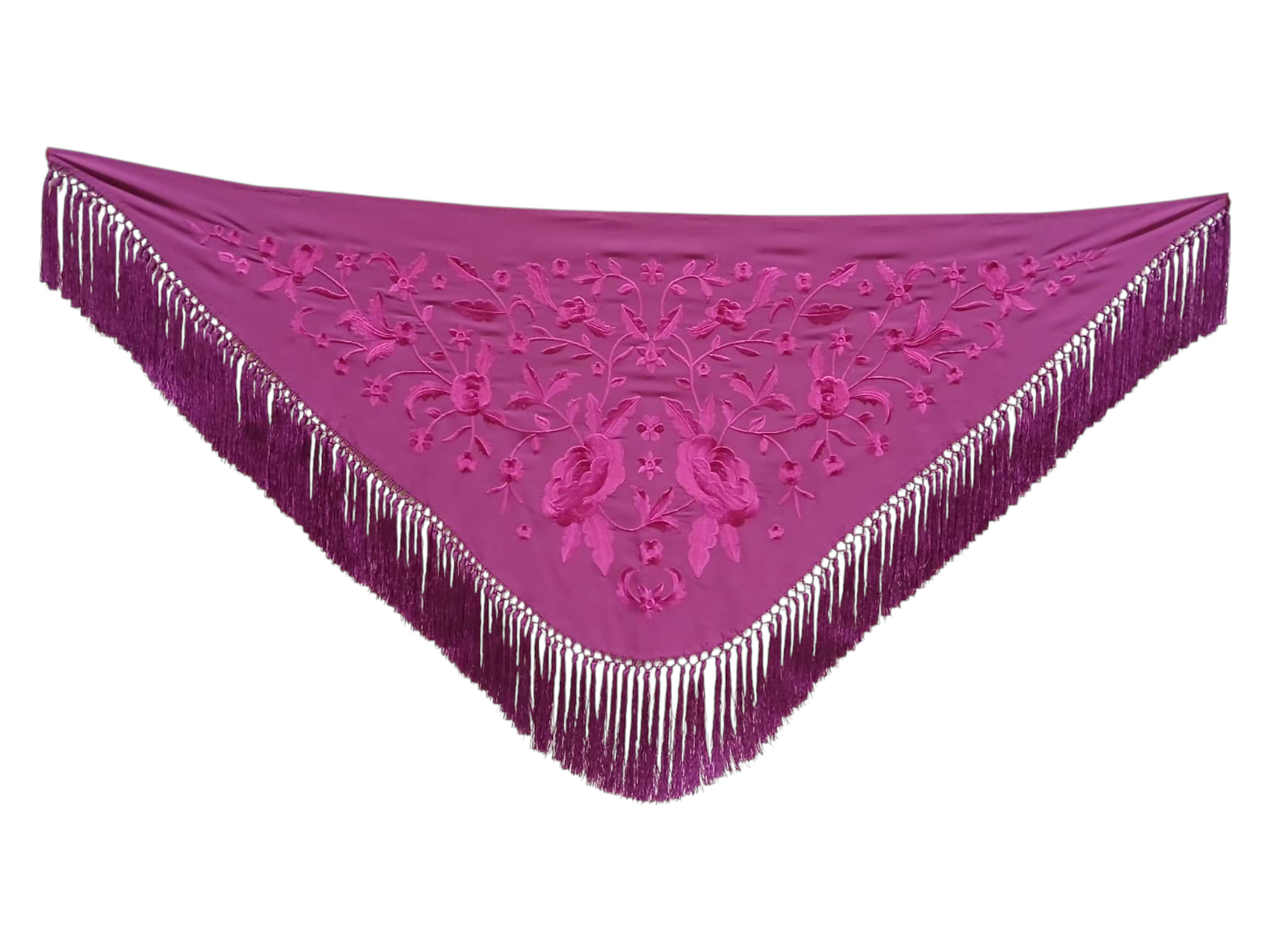 シルク製の手作りフリンジ付きの刺繍されたフラメンコショール