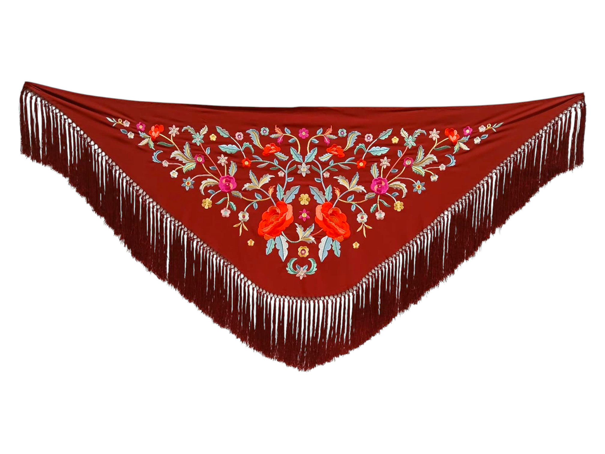 Mantoncillo de flamenca bordado con flecado a mano en seda