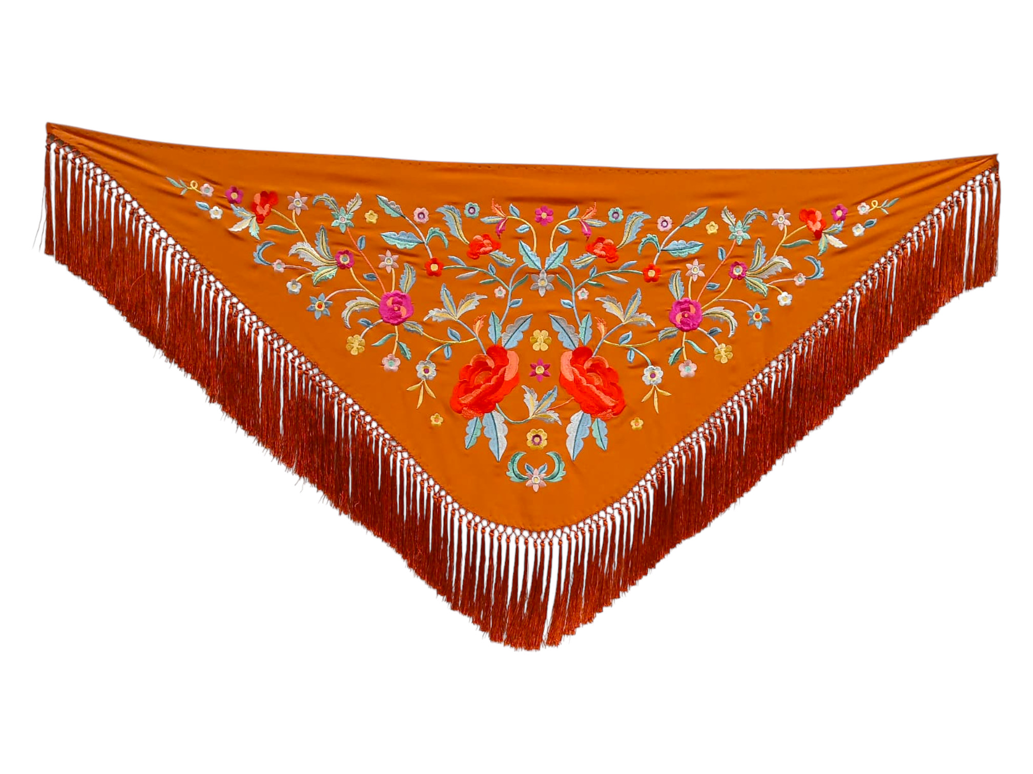 Mantoncillo de flamenca bordado con flecado a mano en seda