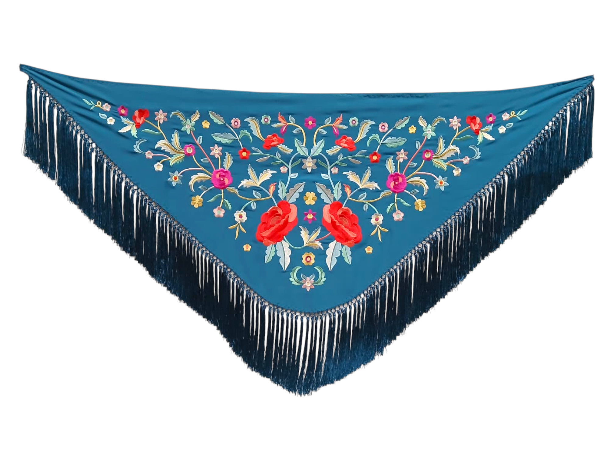 Mantoncillo de flamenca bordado con flecado a mano en seda