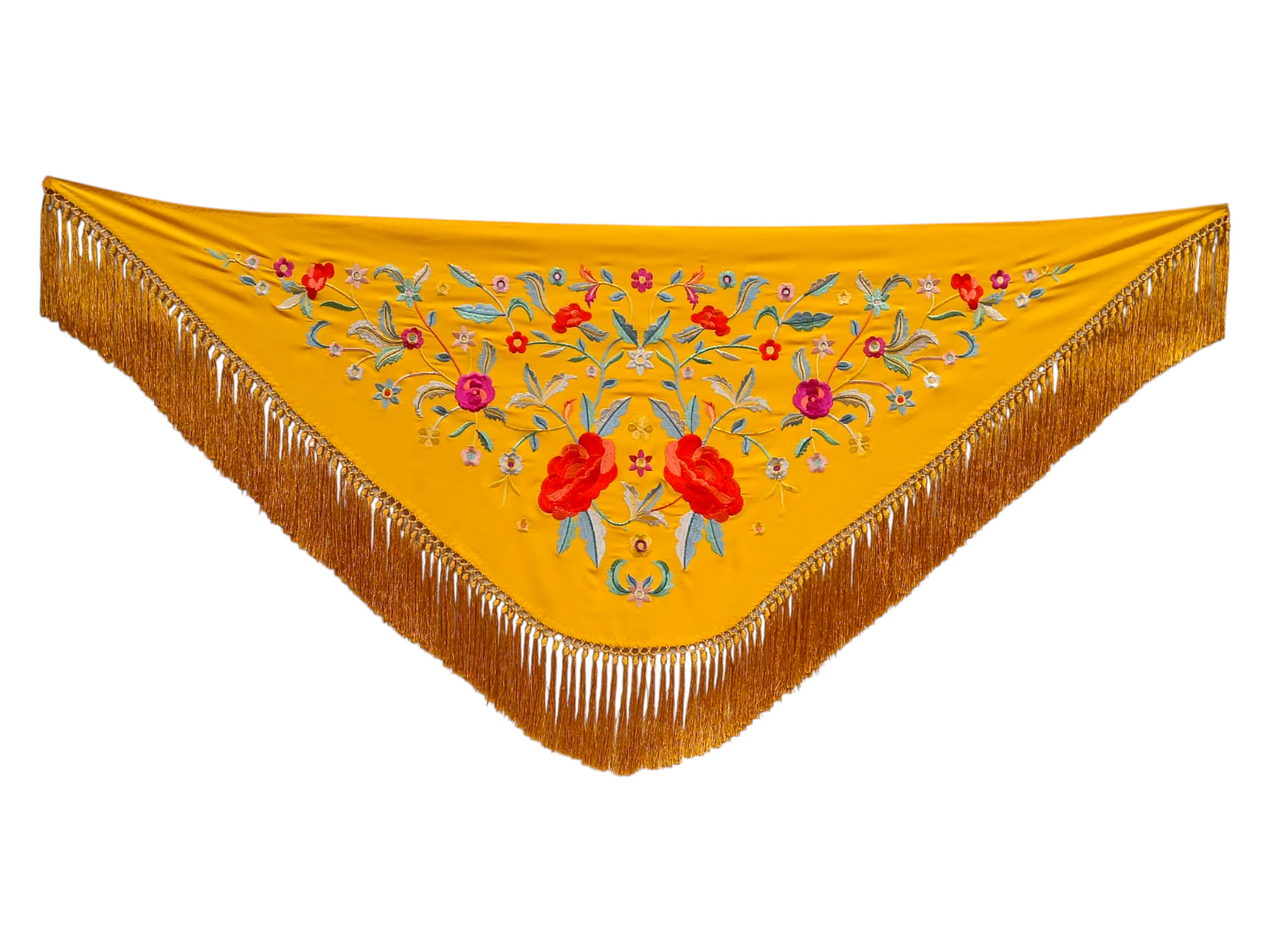 Mantoncillo de flamenca bordado con flecado a mano en seda