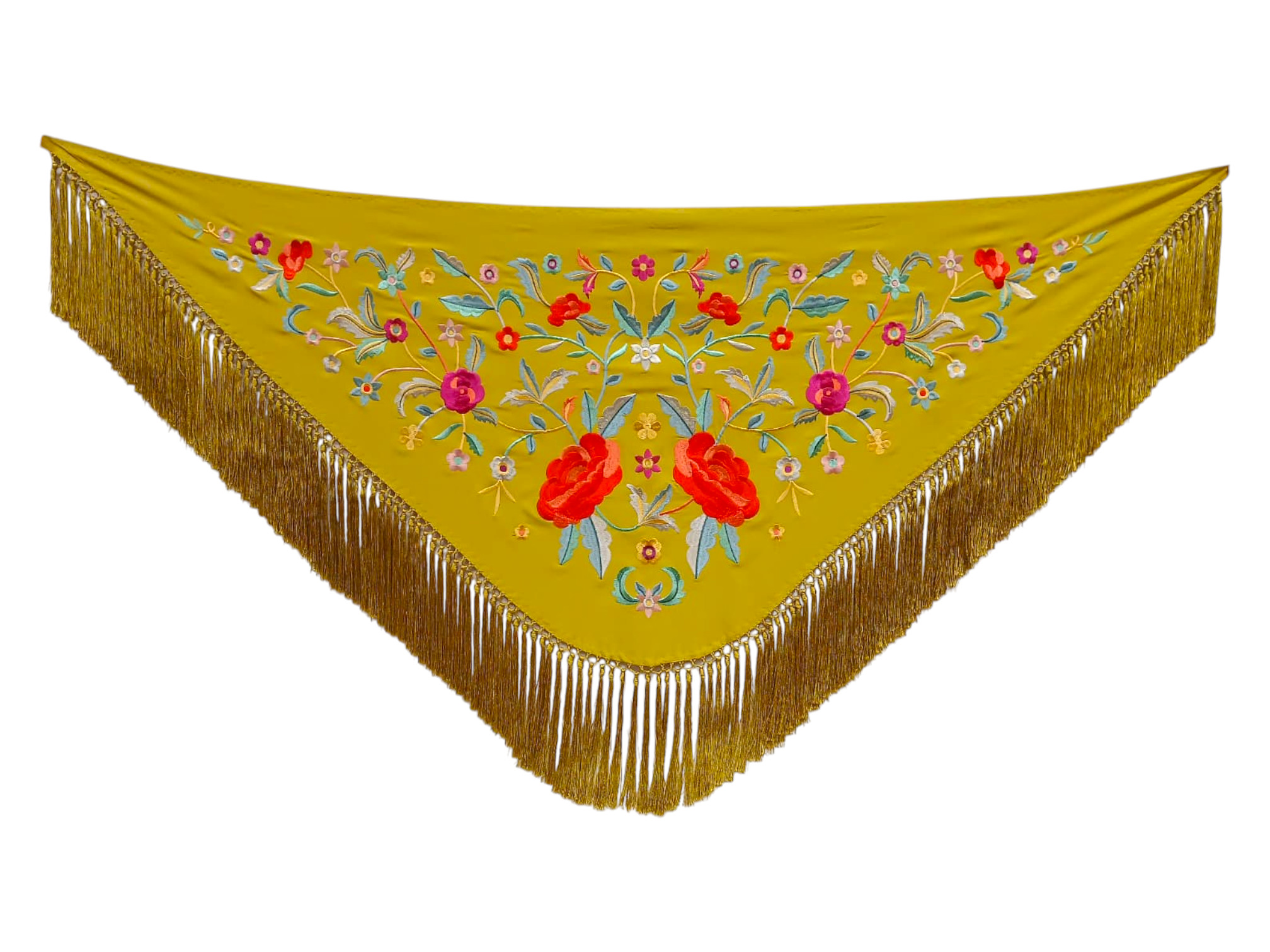 Mantoncillo de flamenca bordado con flecado a mano en seda