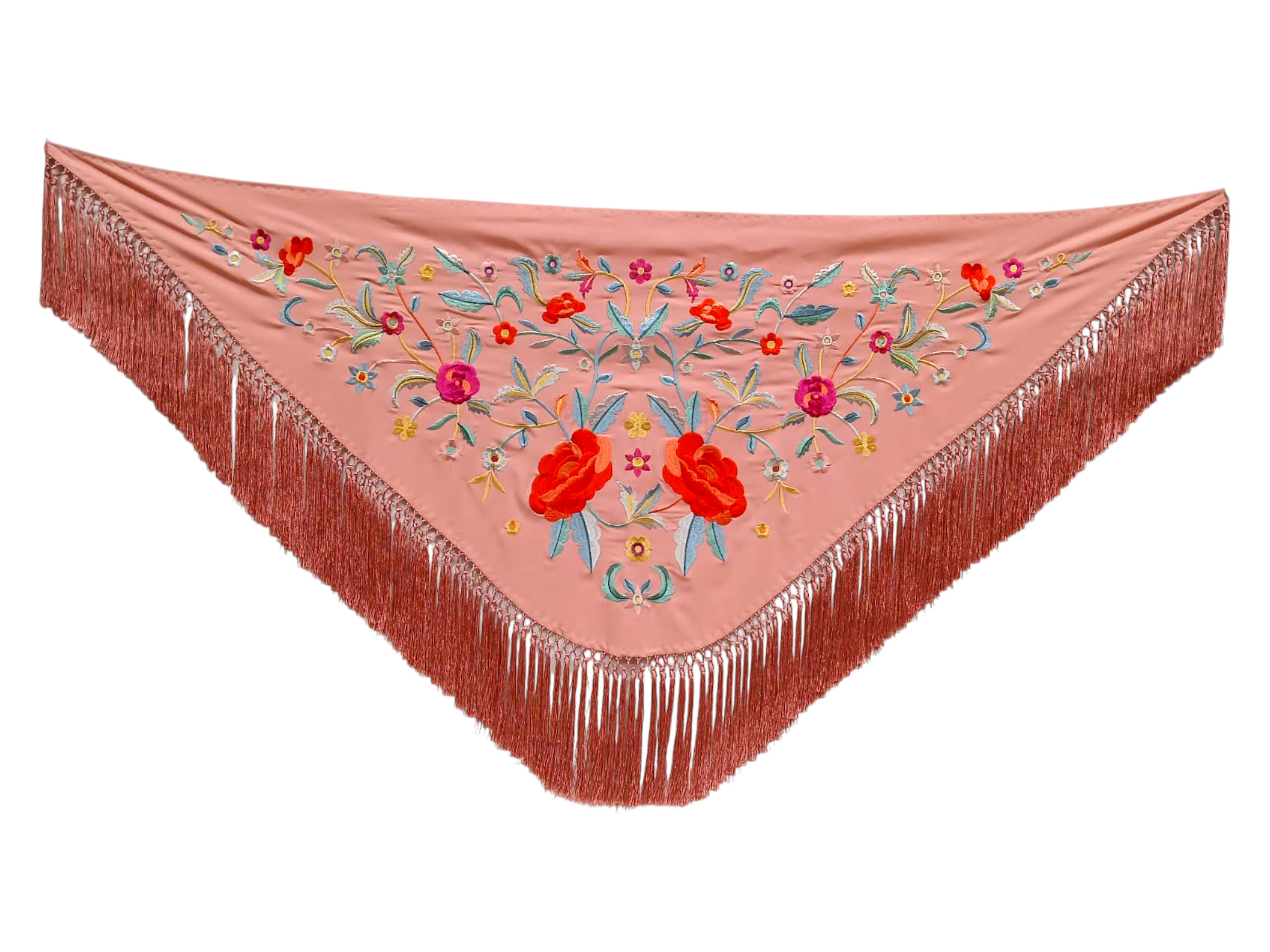 Mantoncillo de flamenca bordado con flecado a mano en seda