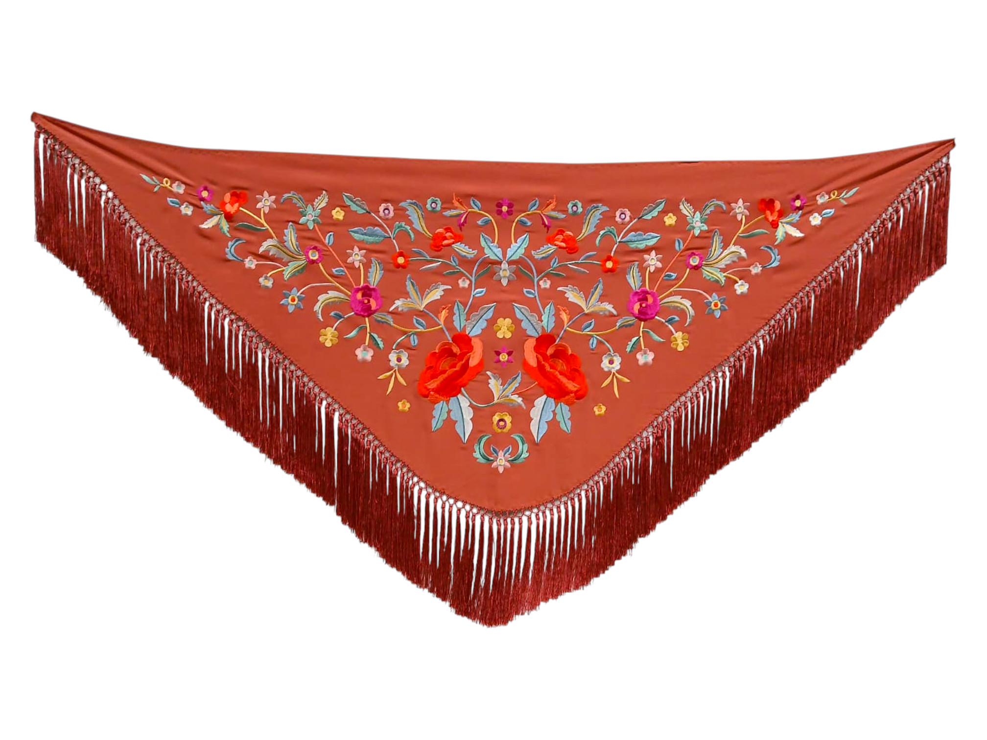 Mantoncillo de flamenca bordado con flecado a mano en seda