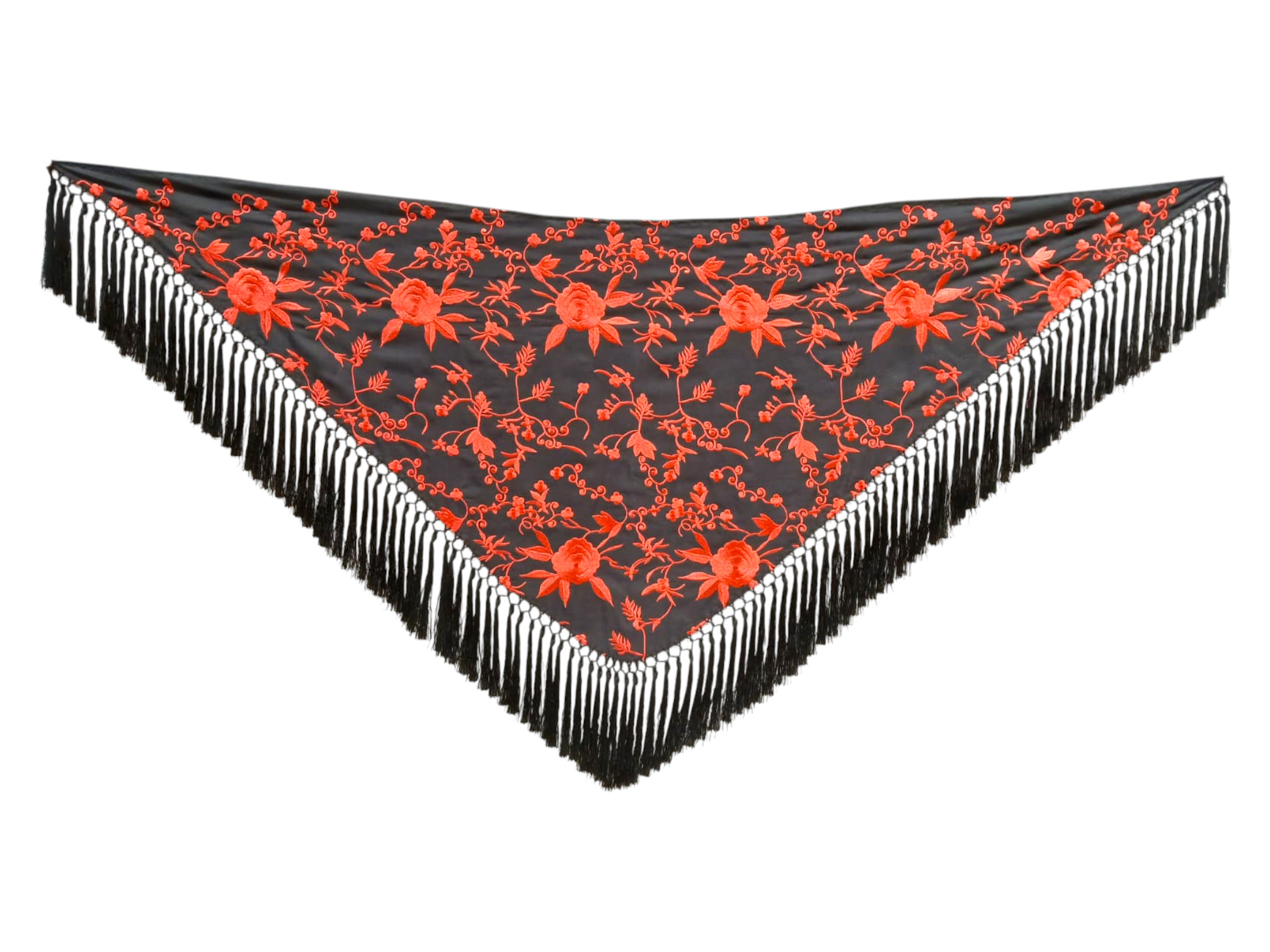 Flamenco shawl made of embroidered fabric with silk fringe
