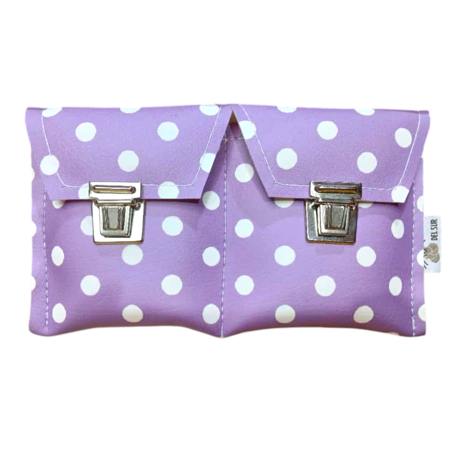 Étui spécial pour castagnettes en mauve à pois blancs