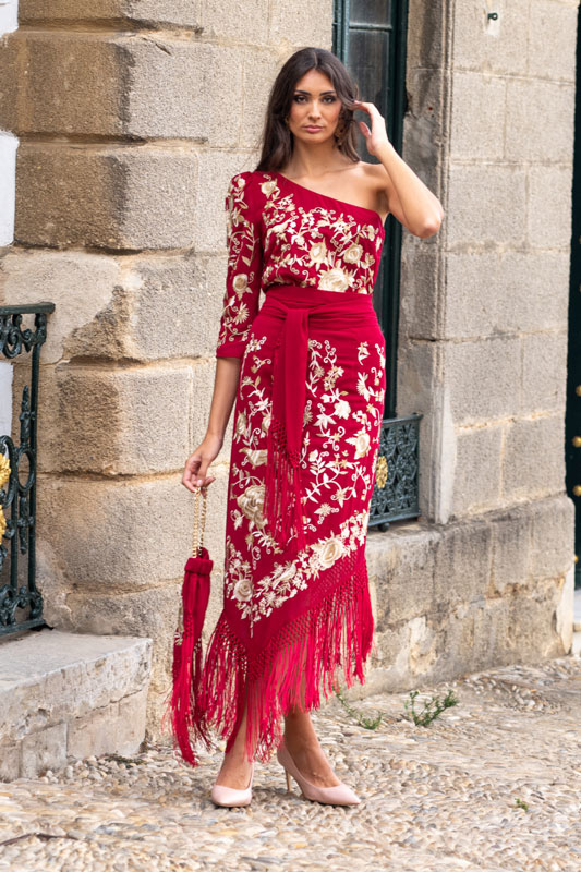 Ensemble Brodé Bordeaux Solera avec Châle Inspiration