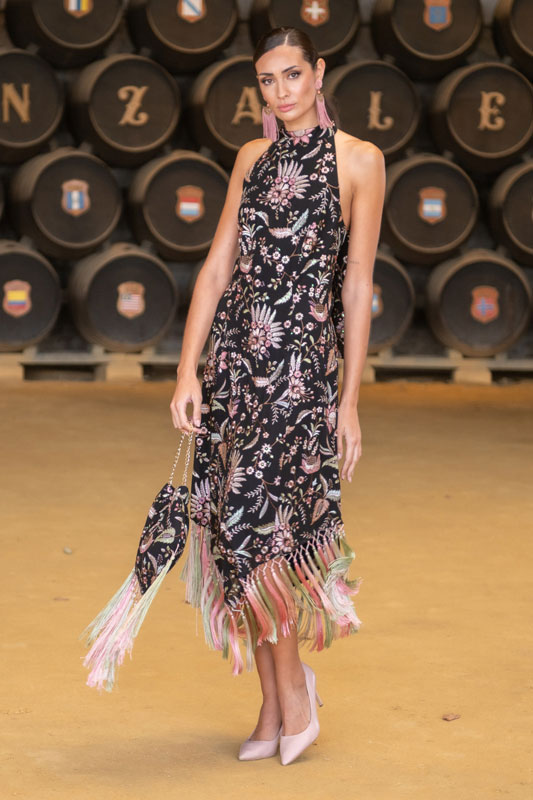 Vestido Negro Bordado con Flecos Multicolor Elegancia con un Toque Bohemio