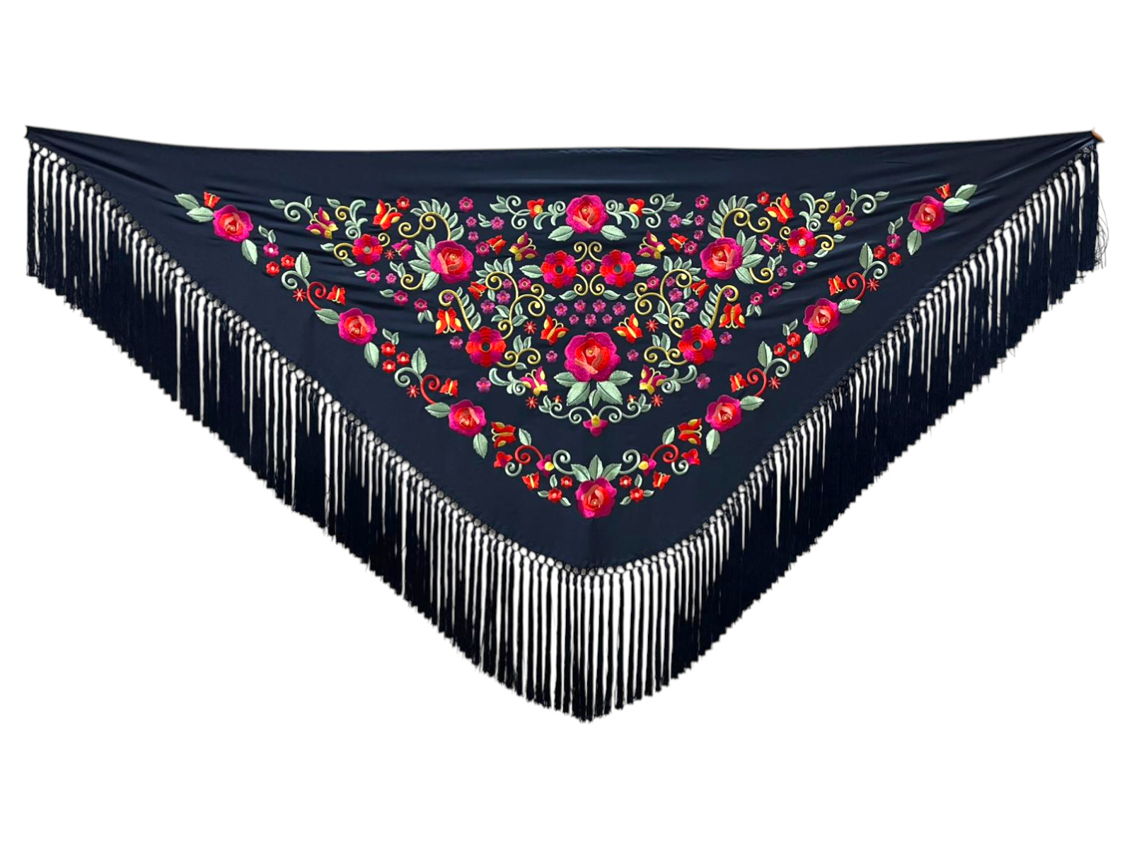 Mantoncillo de flamenca bordado con flecado a mano en seda