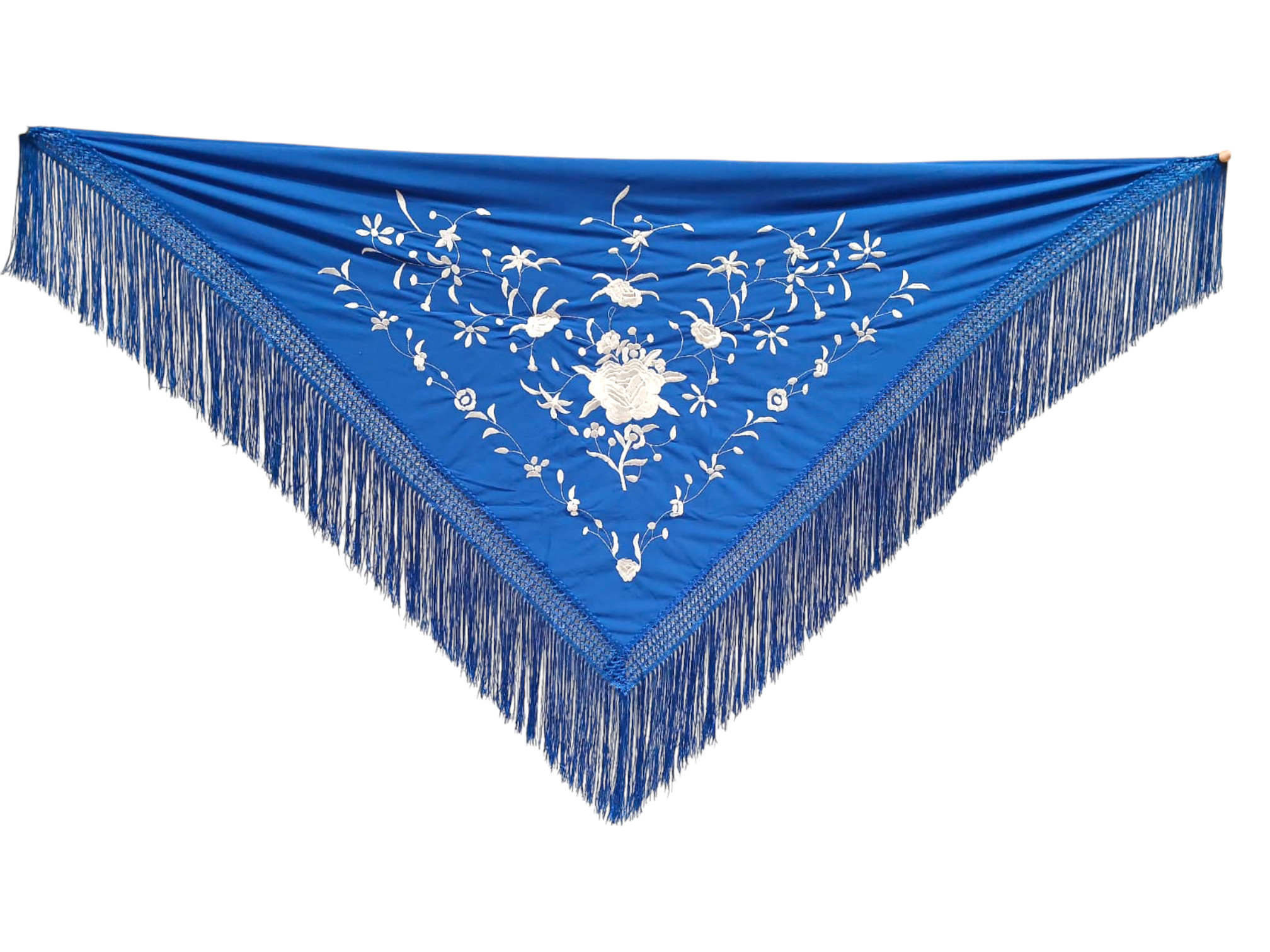 経済的な刺繍ショール - 象牙に刺繍された青