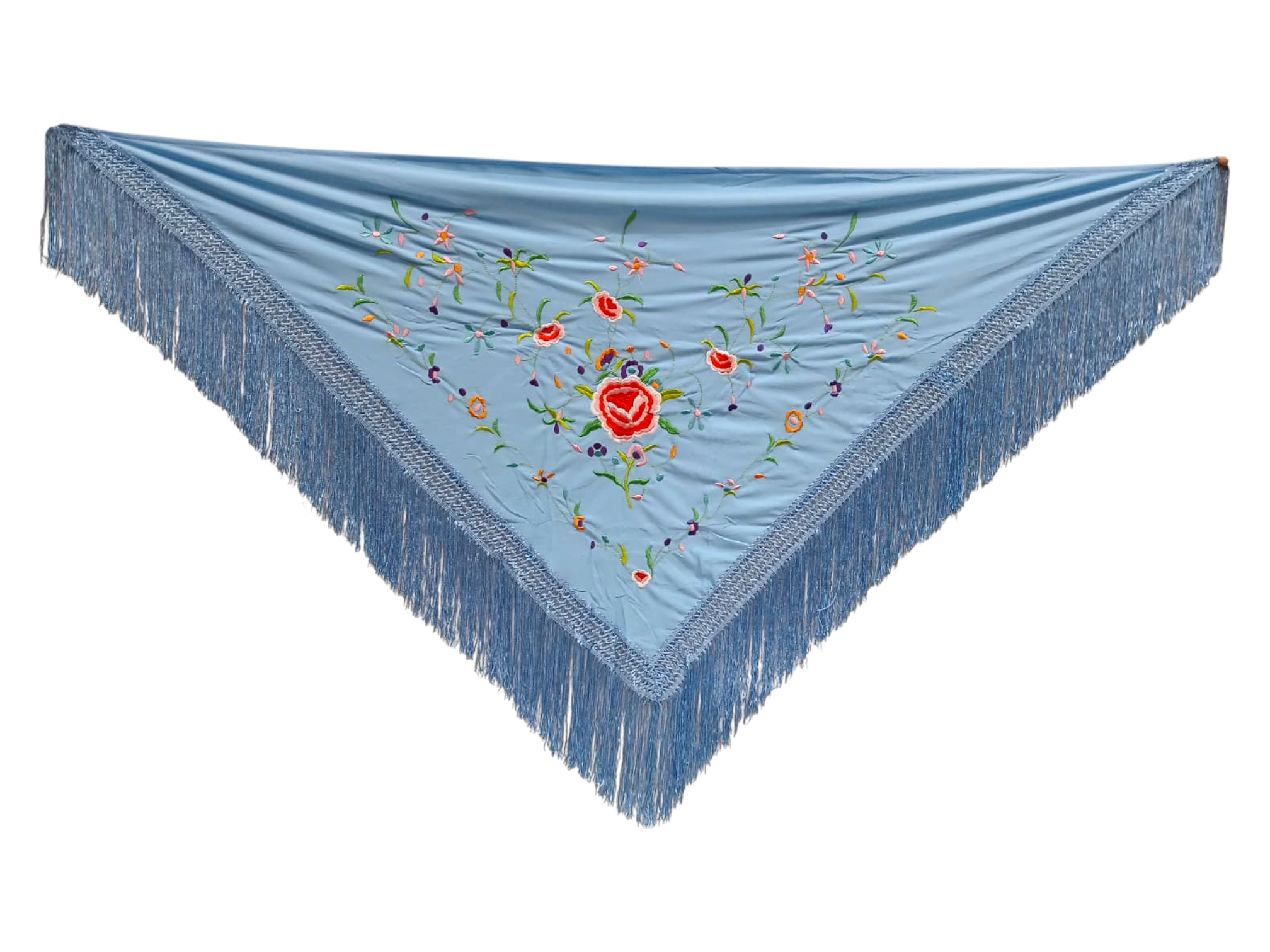 経済的な刺繍ショール - カラー刺繍の水色