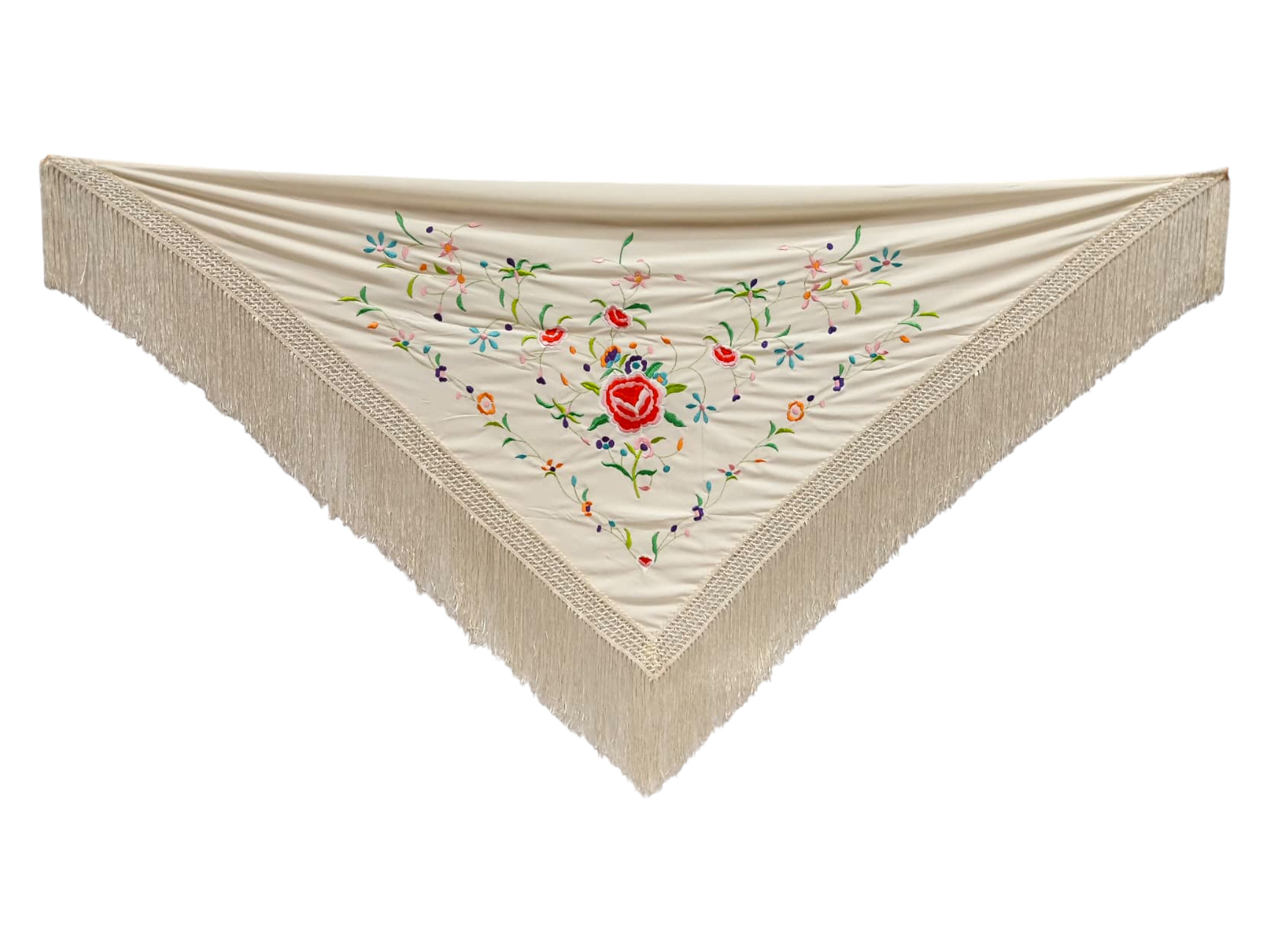 経済的な刺繍ショール - カラー刺繍のアイボリー