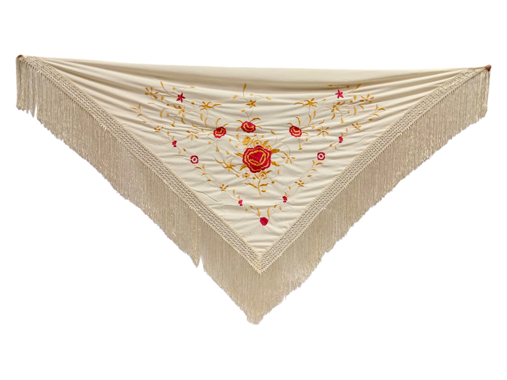 経済的な刺繍ショール - 金とフクシアで刺繍されたアイボリー