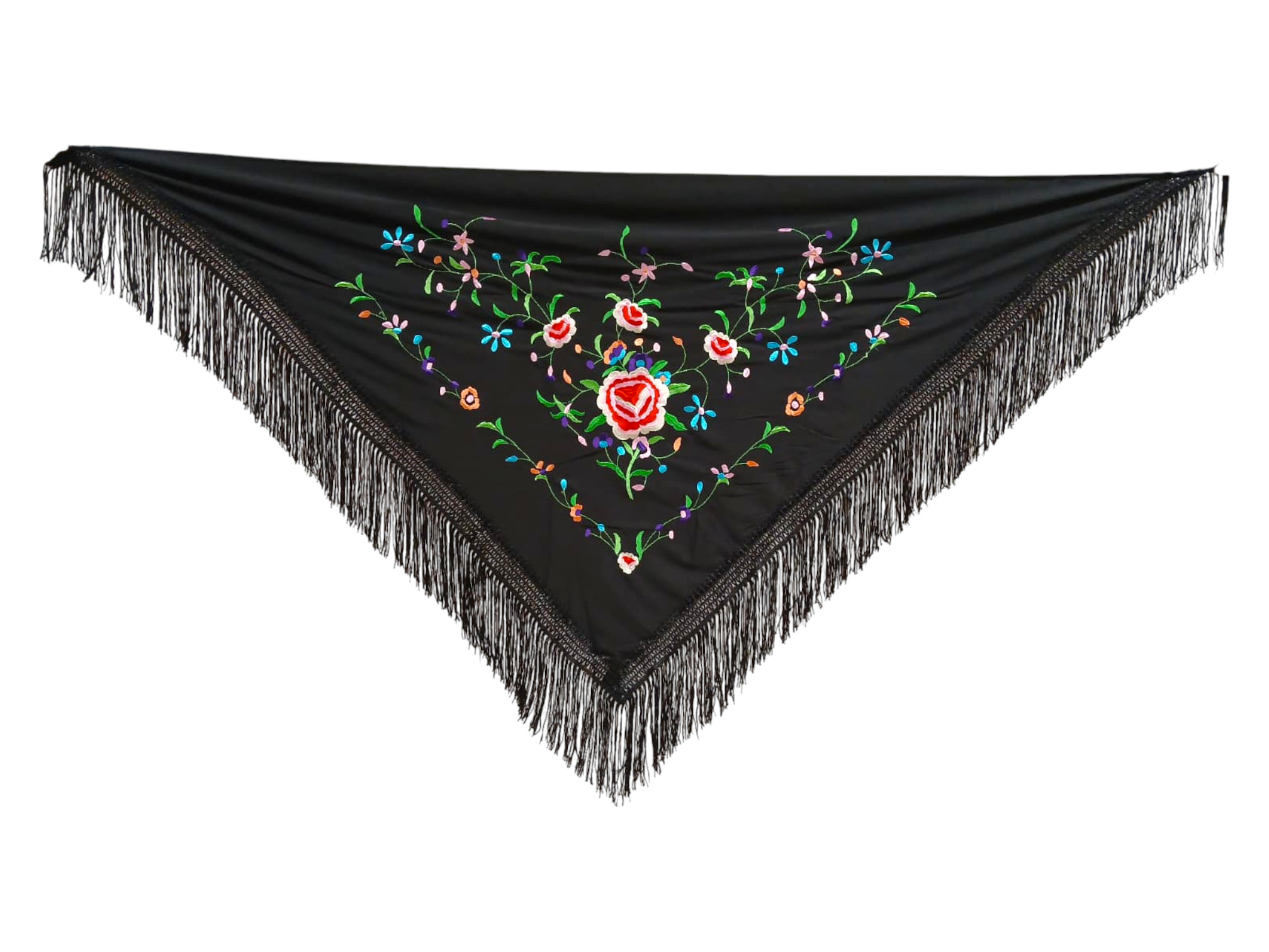 経済的な刺繍ショール - カラー刺繍の黒