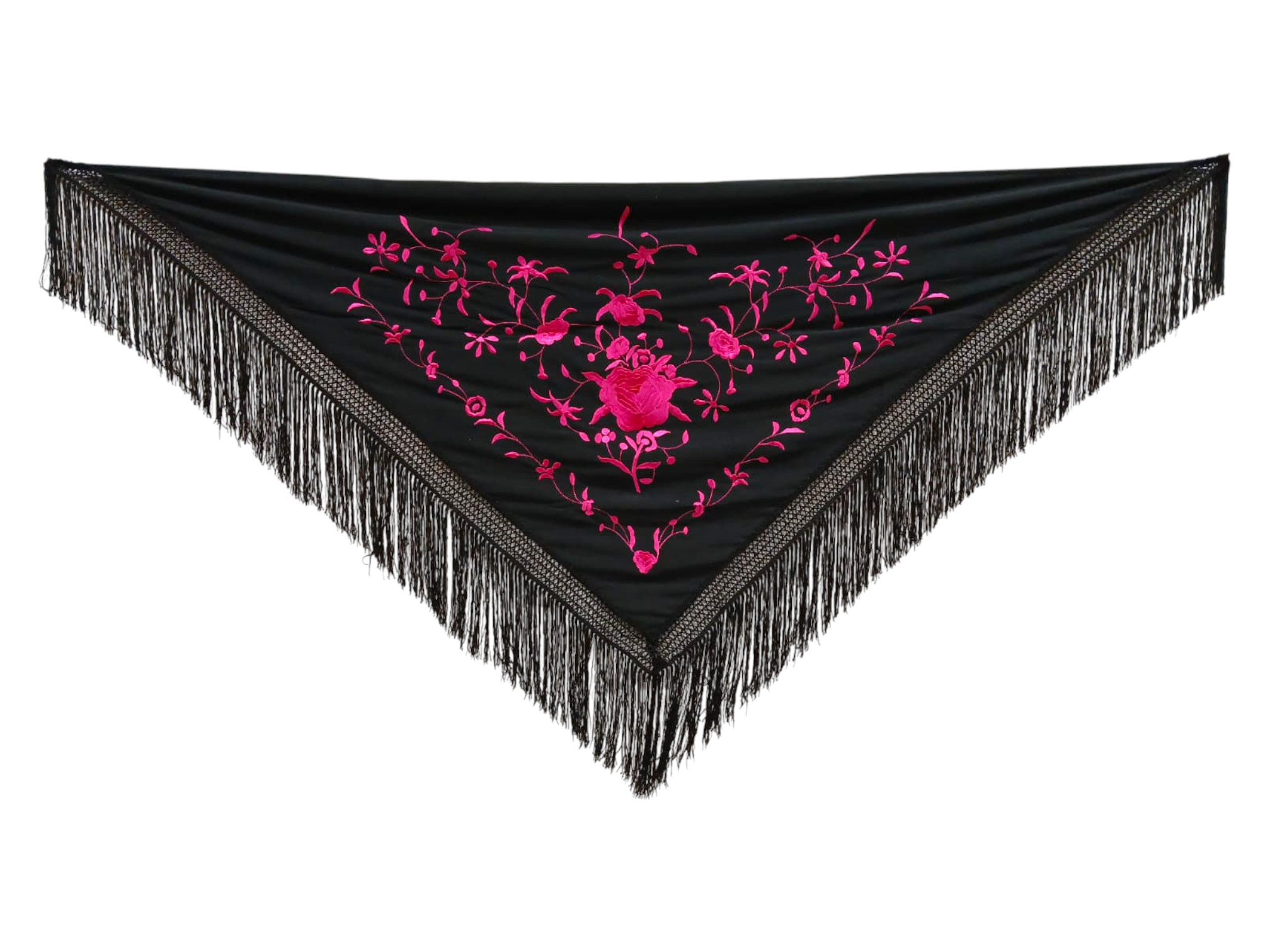 経済的刺繍ショール - フクシアで刺繍された黒