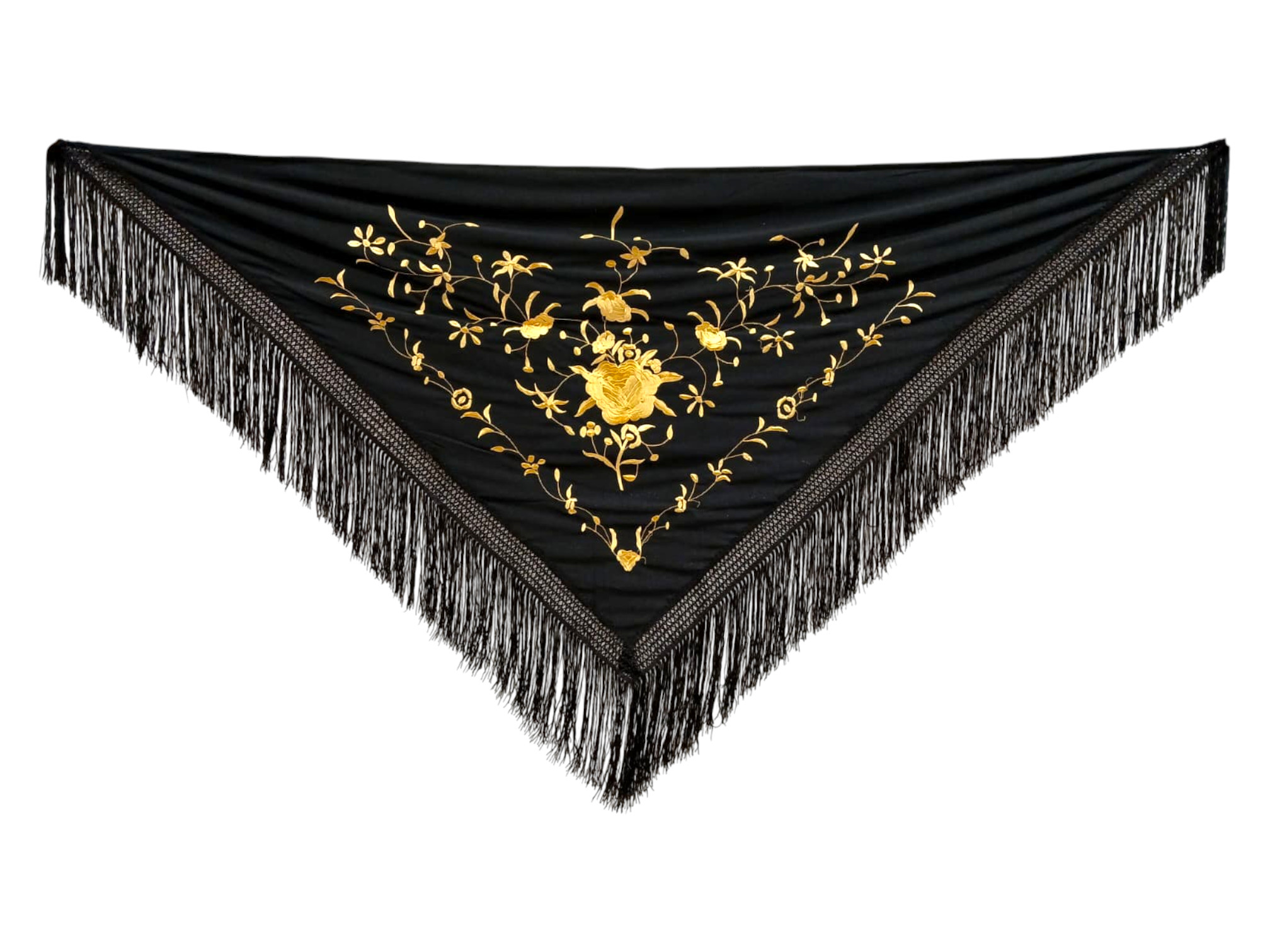 経済的な刺繍ショール - 金刺繍の黒