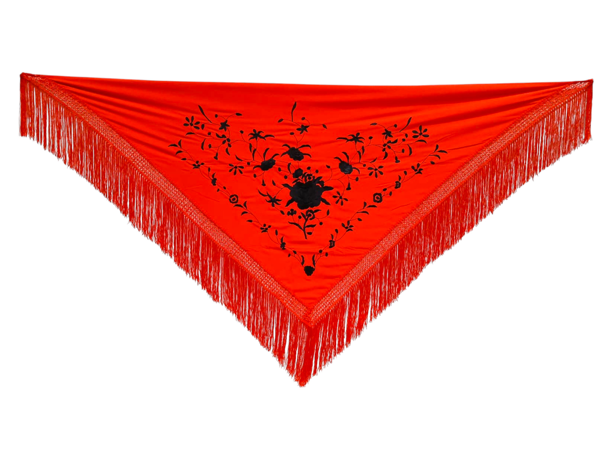 経済的な刺繍ショール - 黒で刺繍された赤