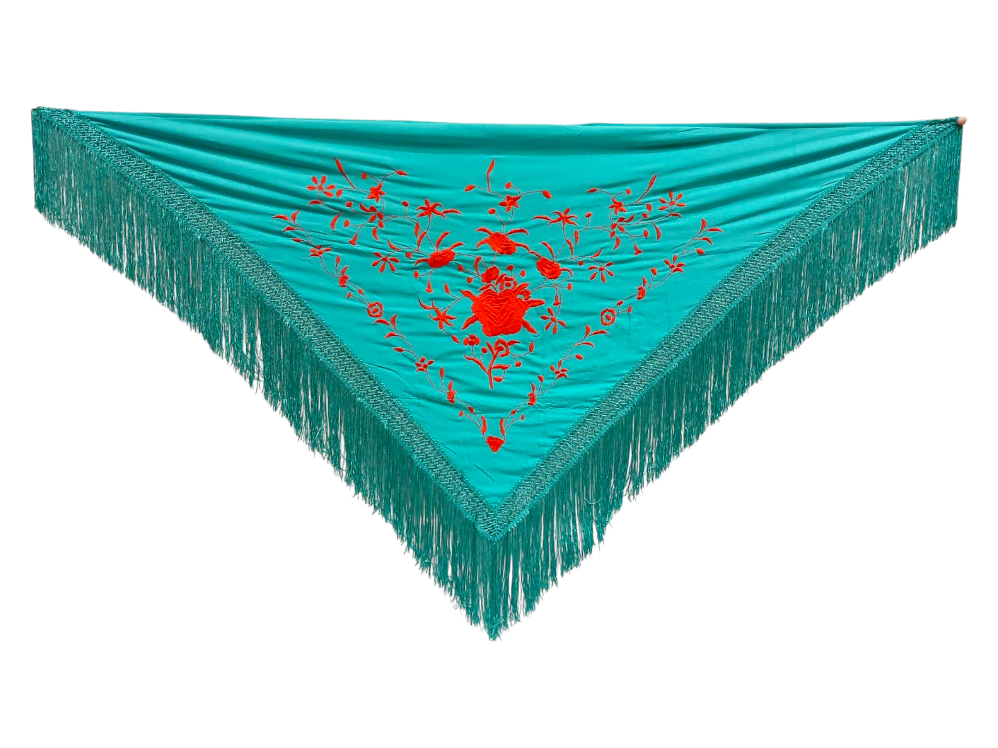 経済的な刺繍ショール - 赤で刺繍されたターコイズ