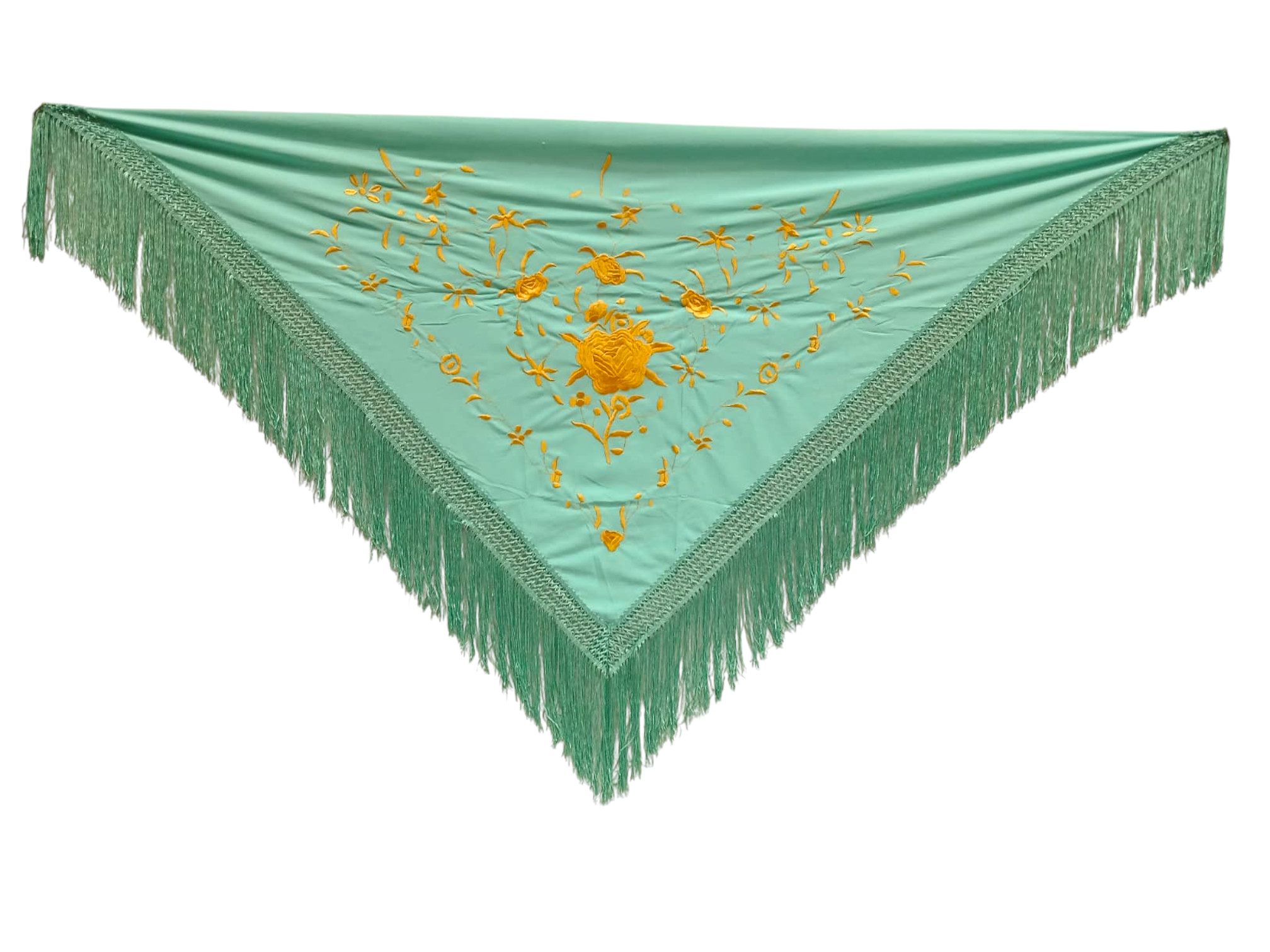 経済的な刺繍ショール - 金刺繍のアクアグリーン