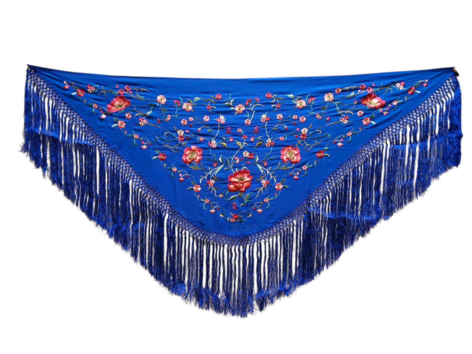 Mantón Bleu Brodé avec Fleurs