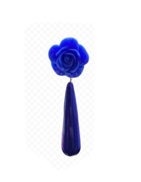 Boucles D'oreilles Flamenco en Goutte D'eau avec Rose. Bleu