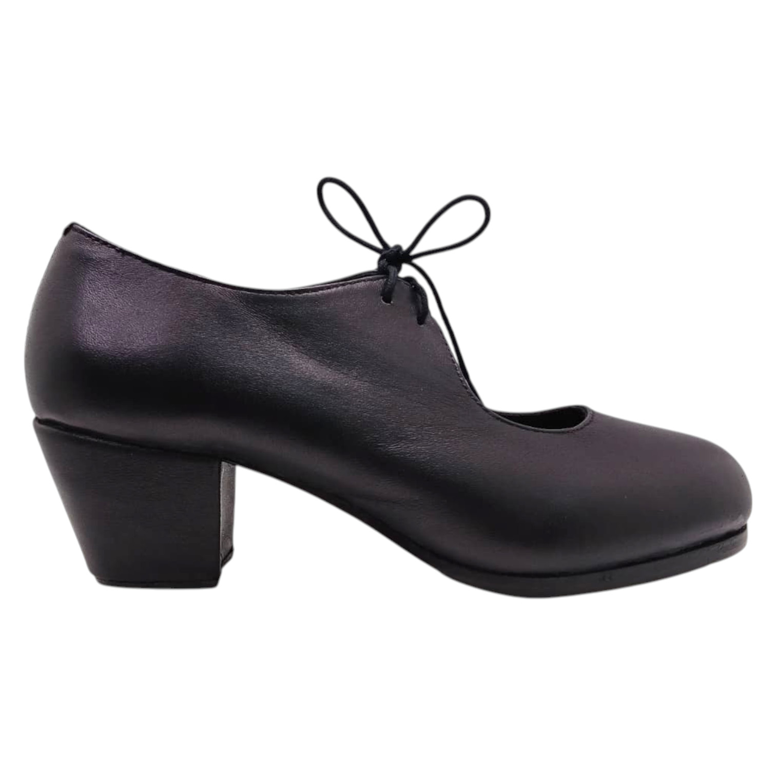 Flamenco Dance Shoes in Black Leather with Laces and Cuban Heel