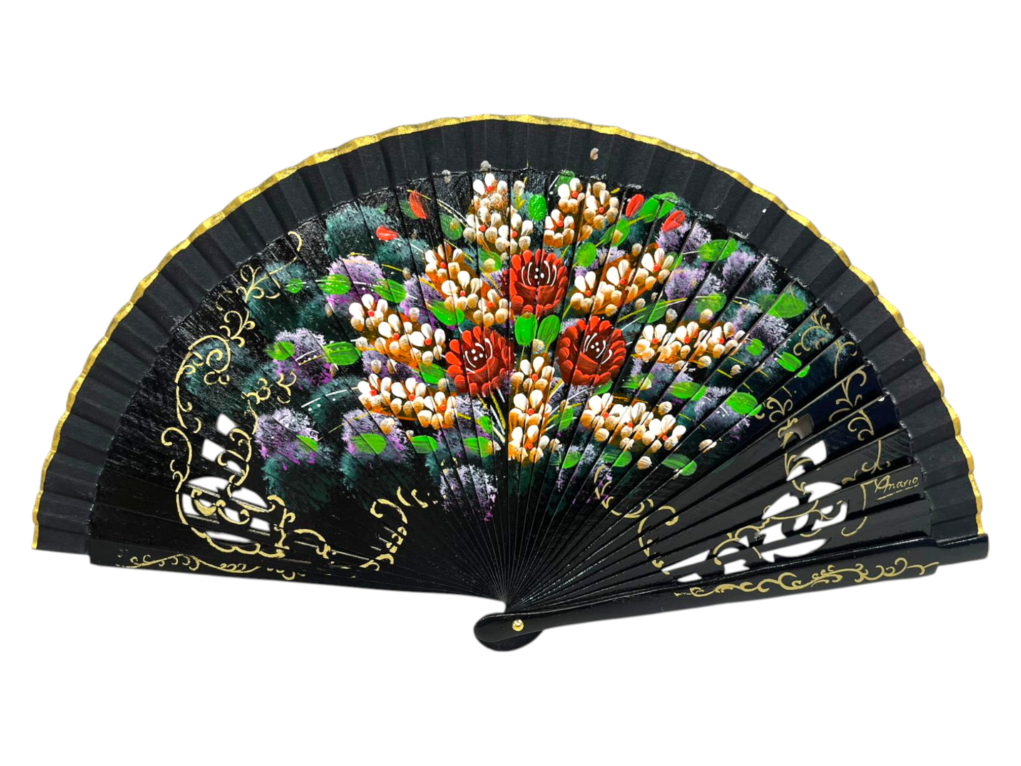 Abanicos con calado y decoración floral. Ref.1130