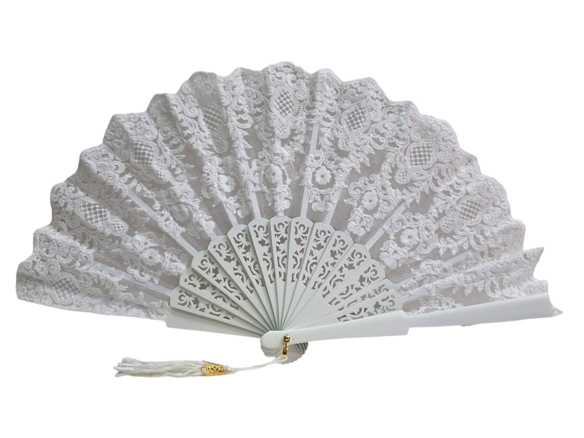White lace wedding fan. Elegant ceremony fan made in Spain.