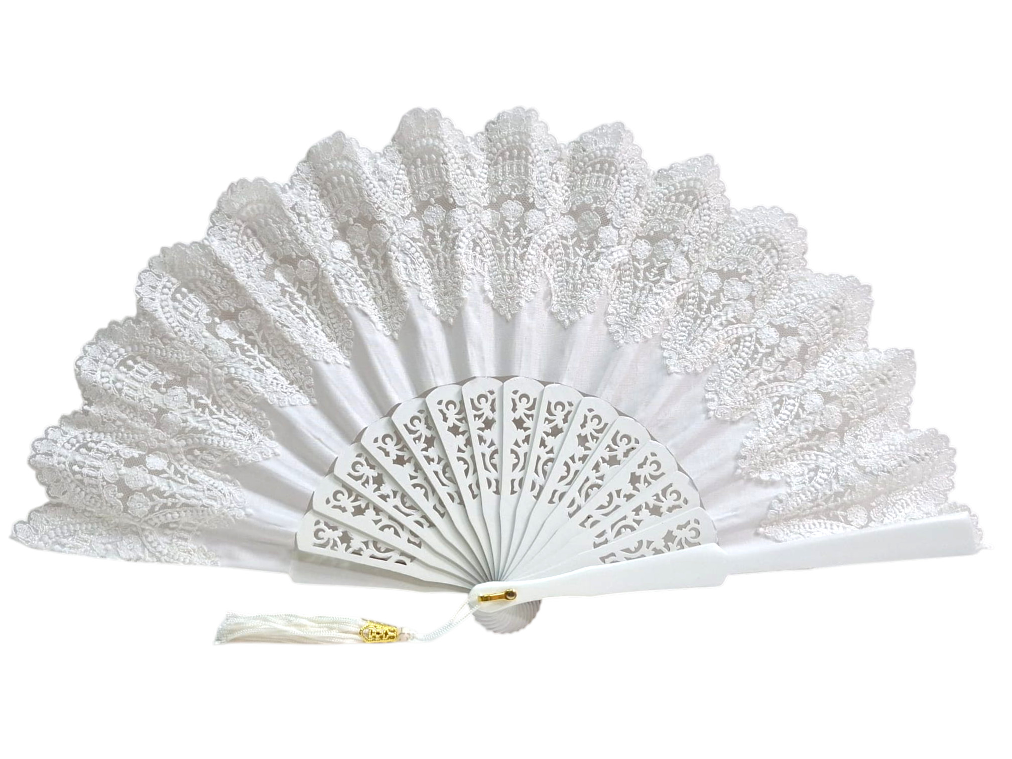 Wedding fan for bride in white pierced wood with lace artisanal design